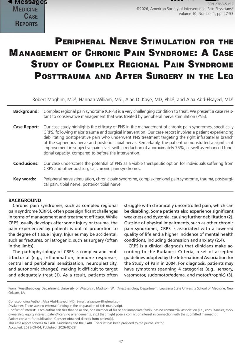📢 CRPS, Leg Pain, and the Expanding Role of Peripheral